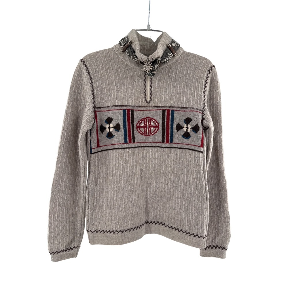Hell Is‎ For Heroes Sweater Womens 42 Beige Quarter Zip Nordic Ski Pullover